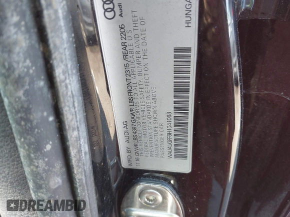 2017 Audi A3 Premium z VIN WAUAUGFF6H1041068, wystawiony jako IAAI lot #41534579 z przebiegiem 115 161 mil mil oraz . Historia ofert i sprzedaży dostępna na DreamBid. Obrazek 9.
