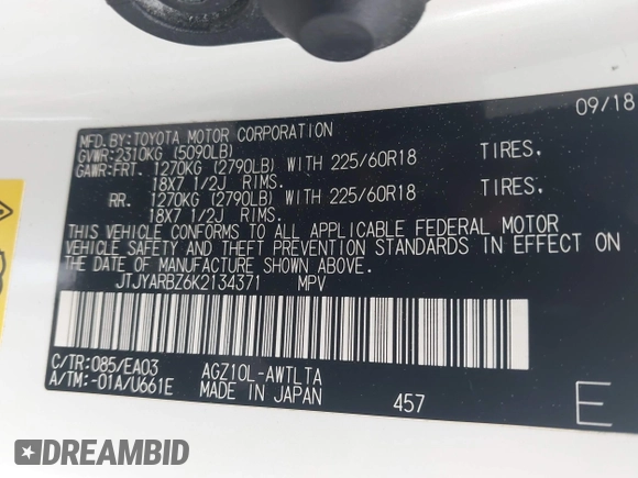 2019 Lexus NX 300 with VIN JTJYARBZ6K2134371, listed as a IAAI auction lot 42083498 with 120,558 mi miles and . Bid and sale history available at DreamBid. Image 9.