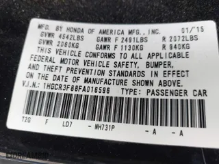 2015 Honda Accord Sedan EX-L with VIN 1HGCR3F88FA016596, listed as a IAAI auction lot 41987536 with 112,228 mi miles. Bid and sale history available at carsss.com. Image 9.