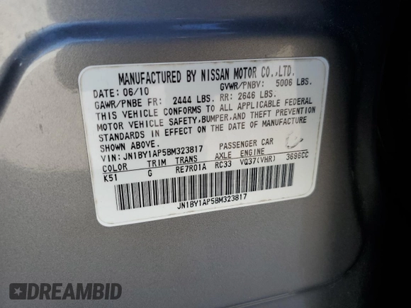 2011 Infiniti M37 with VIN JN1BY1AP5BM323817, listed as a Copart auction lot 76693374 with 111,578 mi miles and Salvage Title. Bid and sale history available at carsss.com. Image 13.