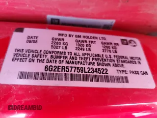 2009 Pontiac G8 z VIN 6G2ER57759L234522, wystawiony jako Copart lot #58084135 z przebiegiem Nie podano mil oraz Tytuł czysty. Historia ofert i sprzedaży dostępna na DreamBid. Obrazek 12.