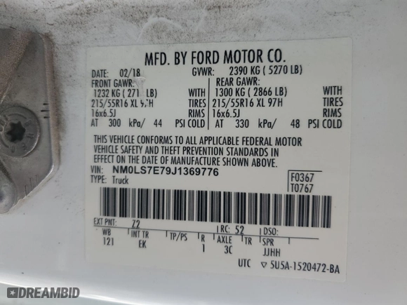 2018 Ford Transit Connect Van XL with VIN NM0LS7E79J1369776, listed as a Copart auction lot 46809285 with 282,021 mi miles and Salvage Title. Bid and sale history available at carsss.com. Image 14.