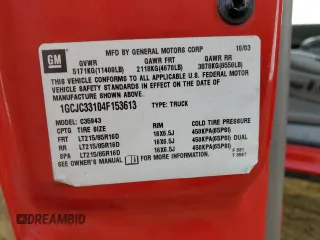 2004 Chevrolet Silverado 3500 with VIN 1GCJC33104F153613, listed as a Copart auction lot 81335784 with 320,963 mi miles and Salvage Title. Bid and sale history available at carsss.com. Image 14.