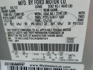 2012 Ford Escape Limited with VIN 1FMCU9E70CKB99101, listed as a Copart auction lot 50226735 with 135,311 mi miles and Clean Title. Bid and sale history available at carsss.com. Image 14.