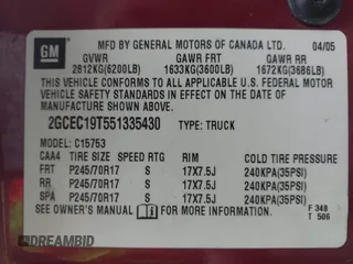 2005 Chevrolet Silverado 1500 LS with VIN 2GCEC19T551335430, listed as a IAAI auction lot 42195780 with 216,197 mi miles and . Bid and sale history available at DreamBid. Image 9.