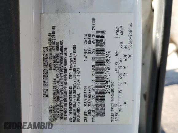 2016 Ford Fusion Titanium z VIN 3FA6P0K91GR188240, wystawiony jako Copart lot #62149705 z przebiegiem 106 010 mil mil oraz Nie do naprawy • Non repairable. Historia ofert i sprzedaży dostępna na DreamBid. Obrazek 13.