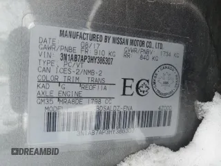 2017 Nissan Sentra S with VIN 3N1AB7AP3HY386307, listed as a Copart auction lot 45394025 with 196,135 mi miles and Salvage Title. Bid and sale history available at carsss.com. Image 12.