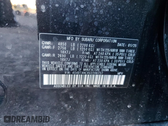 2025 Subaru Outback Limited with VIN 4S4BTANC8S3206737, listed as a Copart auction lot 46785865 with 1,081 mi miles and Salvage Title. Bid and sale history available at carsss.com. Image 12.