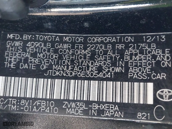 2014 Toyota Prius Plug-In with VIN JTDKN3DP6E3054041, listed as a IAAI auction lot 41143461 with 348,162 mi miles. Bid and sale history available at carsss.com. Image 9.