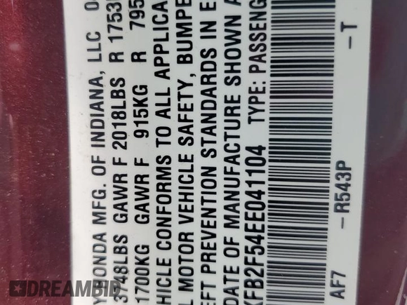 2014 Honda Civic LX z VIN 19XFB2F54EE041104, wystawiony jako Copart lot #61161155 z przebiegiem 180 574 mil mil oraz Szkoda całkowita • Salvage title. Historia ofert i sprzedaży dostępna na DreamBid. Obrazek 12.