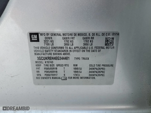 2014 Chevrolet Silverado 1500 LT with VIN 3GCUKREH4EG344481, listed as a Copart auction lot 88021065 with 108,791 mi miles and Salvage Title. Bid and sale history available at carsss.com. Image 13.