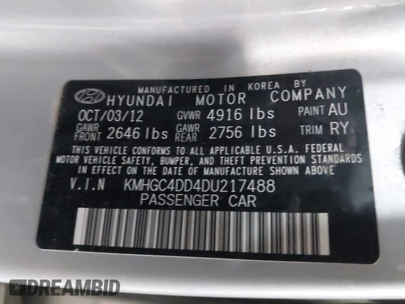2013 Hyundai Genesis 3.8L z VIN KMHGC4DD4DU217488, wystawiony jako IAAI lot #41021234 z przebiegiem 204 960 mil mil oraz . Historia ofert i sprzedaży dostępna na DreamBid. Obrazek 9.