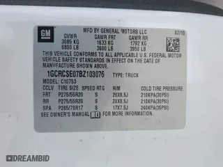 2011 Chevrolet Silverado 1500 LT with VIN 1GCRCSE07BZ103076, listed as a IAAI auction lot 41947829 with 206,666 mi miles. Bid and sale history available at carsss.com. Image 9.