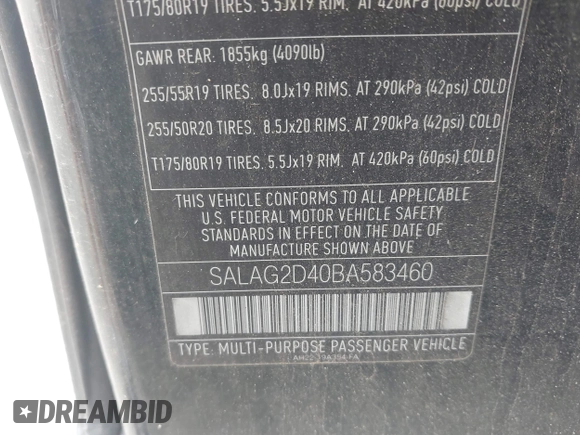 2011 Land Rover LR4 HSE с VIN SALAG2D40BA583460, выставлен на аукционе IAAI как лот 42795572 с пробегом 152 303 миль миль и . История ставок и продаж доступна на DreamBid. Изображение 9.
