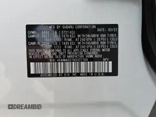 2022 Subaru Ascent Premium with VIN 4S4WMAED1N3427169, listed as a Copart auction lot 49071925 with 60,390 mi miles and Clean title. Bid and sale history available at DreamBid. Image 13.