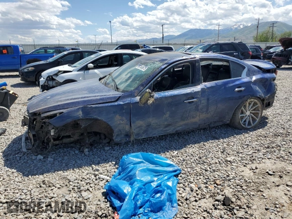 2017 Infiniti Q50 Red Sport 400 with VIN JN1FV7AP7HM850585, listed as a Copart auction lot 57649675 with 83,936 mi miles and Salvage title. Bid and sale history available at DreamBid. Image 1.