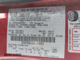 2006 Ford Fusion S with VIN 3FAFP06ZX6R174023, listed as a IAAI auction lot 41852756 with 213,967 mi miles. Bid and sale history available at carsss.com. Image 9.