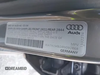 2004 Audi allroad A6 V8 with VIN WA1YL54B24N092668, listed as a IAAI auction lot 41412440 with 146,523 mi miles and . Bid and sale history available at DreamBid. Image 9.