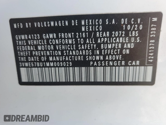 2021 Volkswagen Jetta SEL с VIN 3VWE57BU1MM009029, выставлен на аукционе Copart как лот 53239185 с пробегом 53 753 миль миль и Списание • Salvage title. История ставок и продаж доступна на DreamBid. Изображение 12.