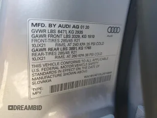 2020 Audi Q8 Premium Plus with VIN WA1BVAF10LD014844, listed as a Copart auction lot 83256404 with 0 mi miles and Salvage Title. Bid and sale history available at carsss.com. Image 14.