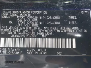 2015 Lexus NX 200t with VIN JTJBARBZ6F2035819, listed as a IAAI auction lot 42021021 with 134,362 mi miles and . Bid and sale history available at DreamBid. Image 9.