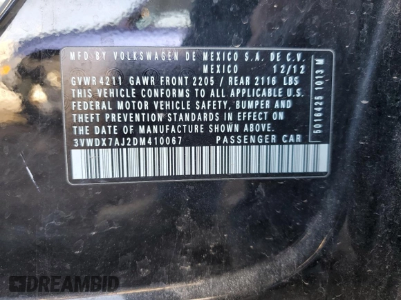 2013 Volkswagen Jetta SE z VIN 3VWDX7AJ2DM410067, wystawiony jako Copart lot #47896305 z przebiegiem 124 947 mil mil oraz Szkoda całkowita • Salvage title. Historia ofert i sprzedaży dostępna na DreamBid. Obrazek 12.