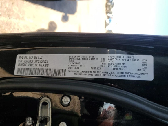 2023 Ram 2500 Laramie with VIN 3C6UR5FL4PG580565, listed as a Copart auction lot 53915245 with 13,948 mi miles and Salvage Title. Bid and sale history available at carsss.com. Image 12.