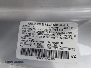2018 Infiniti Q60 Luxe with VIN JN1EV7EK3JM343134, listed as a IAAI auction lot 41795601 with 61,826 mi miles and . Bid and sale history available at carsss.com. Image 9.
