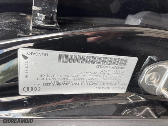 2015 Audi A3 2.0T Premium with VIN WAUBFGFF7F1056223, listed as a Copart auction lot 53668805 with 999,999 mi miles and Clean Title. Bid and sale history available at carsss.com. Image 10.