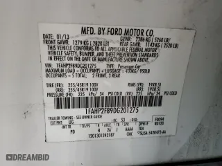 2013 Ford Taurus Limited with VIN 1FAHP2F89DG201275, listed as a Copart auction lot 50202734 with 130,089 mi miles and Salvage Title. Bid and sale history available at carsss.com. Image 14.