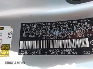 2008 Toyota Prius z VIN JTDKB20U383327536, wystawiony jako IAAI lot #42221287 z przebiegiem 145 145 mil mil oraz . Historia ofert i sprzedaży dostępna na DreamBid. Obrazek 9.