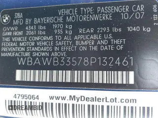 2008 BMW 3 Series 328i с VIN WBAWB33578P132461, выставлен на аукционе IAAI как лот 42608515 с пробегом 105 527 миль миль и . История ставок и продаж доступна на DreamBid. Изображение 9.