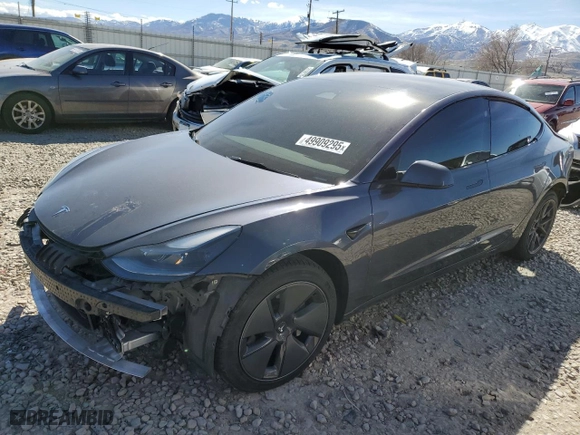 2023 Tesla Model 3 with VIN 5YJ3E1EA3PF575503, listed as a Copart auction lot 49909295 with 33,386 mi miles and Salvage Title. Bid and sale history available at carsss.com. Image 1.