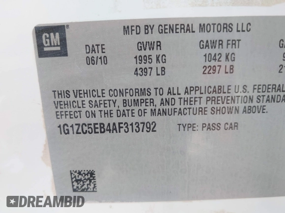2010 Chevrolet Malibu 1LT with VIN 1G1ZC5EB4AF313792, listed as a IAAI auction lot 41906321 with 310,793 mi miles and . Bid and sale history available at DreamBid. Image 9.