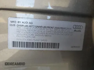 2005 Audi A4 3.2L z VIN WAUDG68E25A519405, wystawiony jako Copart lot #56405285 z przebiegiem 95 588 mil mil oraz Szkoda całkowita • Salvage title. Historia ofert i sprzedaży dostępna na DreamBid. Obrazek 13.