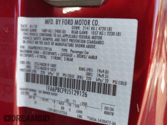 2018 Ford Mustang GT с VIN 1FA6P8CF9J5129126, выставлен на аукционе IAAI как лот 41794496 с пробегом 84 934 миль миль и . История ставок и продаж доступна на DreamBid. Изображение 9.