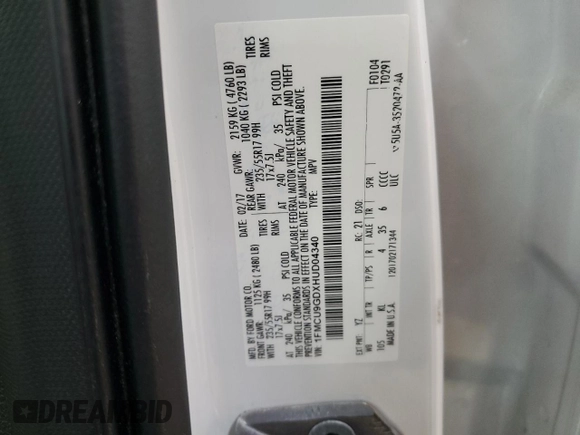 2017 Ford Escape SE with VIN 1FMCU9GDXHUD04340, listed as a Copart auction lot 50797315 with 94,754 mi miles and Salvage Title. Bid and sale history available at carsss.com. Image 15.