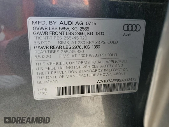 2016 Audi Q5 Premium Plus с VIN WA1D7AFP6GA032473, выставлен на аукционе Copart как лот 56185995 с пробегом 137 951 миль миль и Списание • Salvage title. История ставок и продаж доступна на DreamBid. Изображение 13.