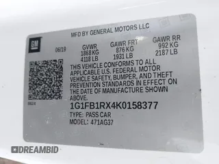 2019 Chevrolet Camaro 1LS with VIN 1G1FB1RX4K0158377, listed as a IAAI auction lot 41113026 with 29,927 mi miles and . Bid and sale history available at carsss.com. Image 9.