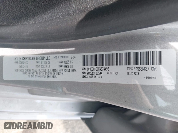 2015 Chrysler 200 Limited with VIN 1C3CCCAB8FN574495, listed as a IAAI auction lot 42027962 with 164,490 mi miles and . Bid and sale history available at DreamBid. Image 9.
