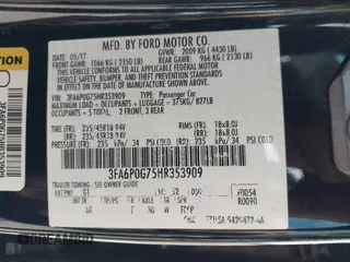 2017 Ford Fusion S with VIN 3FA6P0G75HR353909, listed as a IAAI auction lot 42024272 with 151,383 mi miles. Bid and sale history available at carsss.com. Image 9.
