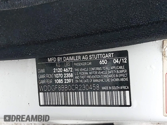 2012 Mercedes-Benz C-Class C 300 Sport with VIN WDDGF8BB0CR230458, listed as a IAAI auction lot 41970081 with 149,403 mi miles. Bid and sale history available at carsss.com. Image 9.