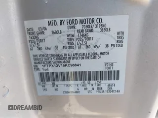 2006 Ford F-150 XL with VIN 1FTPX12V16KC98841, listed as a IAAI auction lot 42715500 with 236,278 mi miles and . Bid and sale history available at DreamBid. Image 9.