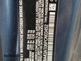 2023 BMW 4 Series 430i xDrive with VIN WBA43AT06PCN03452, listed as a Copart auction lot 82388693 with Not Provided miles and . Bid and sale history available at DreamBid. Image 12.