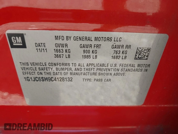 2012 Chevrolet Sonic LT with VIN 1G1JC6SH9C4128132, listed as a IAAI auction lot 42632261 with 160,029 mi miles and . Bid and sale history available at DreamBid. Image 9.