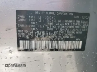 2022 Subaru Outback Onyx XT z VIN 4S4BTGLD8N3197752, wystawiony jako Copart lot #46390945 z przebiegiem 34 490 mil mil oraz Szkoda całkowita • Salvage title. Historia ofert i sprzedaży dostępna na DreamBid. Obrazek 14.