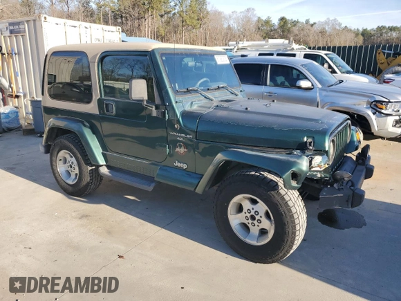 2000 Jeep Wrangler Sahara with VIN 1J4FA59S0YP795198, listed as a Copart auction lot 87920205 with 150,148 mi miles and Salvage Title. Bid and sale history available at carsss.com. Image 4.
