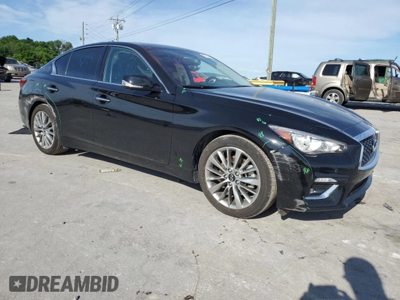 2023 Infiniti Q50 Luxe with VIN JN1EV7BR3PM543411, listed as a Copart auction lot 57782135 with 14,808 mi miles and Salvage title. Bid and sale history available at DreamBid. Image 4.