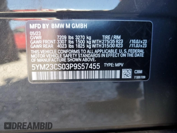 2023 BMW XM z VIN 5YM23CS03P9S57455, wystawiony jako Copart lot #87658815 z przebiegiem Nie podano mil oraz Szkoda całkowita • Salvage title. Historia ofert i sprzedaży dostępna na DreamBid. Obrazek 13.