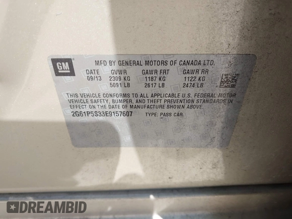 2014 Cadillac XTS Premium with VIN 2G61P5S33E9157607, listed as a IAAI auction lot 42004612 with 111,047 mi miles and . Bid and sale history available at DreamBid. Image 9.